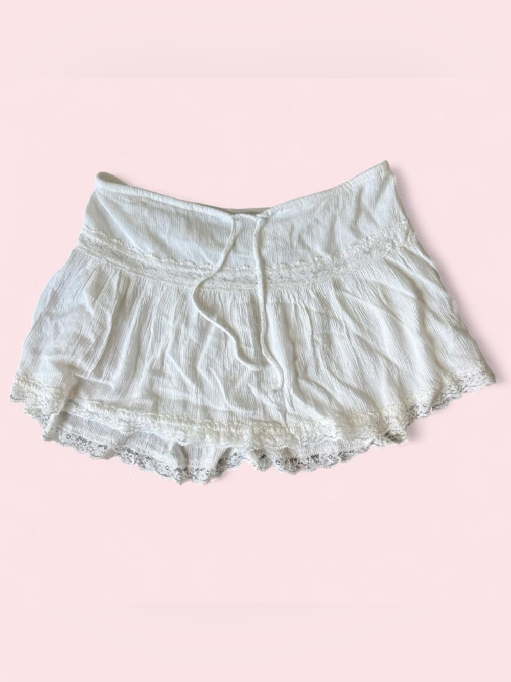 Windsor White Lace Trim Mini Skirt Adjustable Waist Coquette Boho